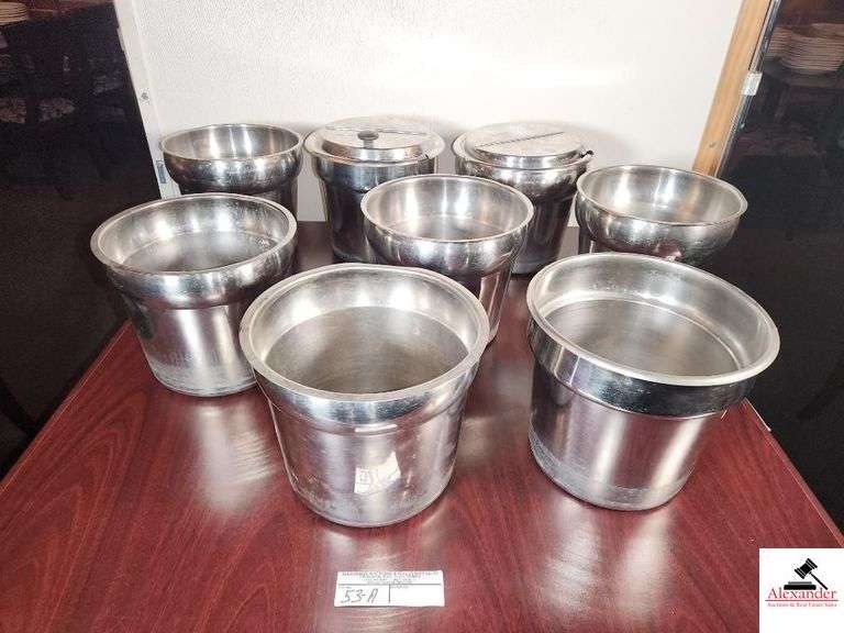(8) STAINLESS SOUP PANS- 2 W/ LIDS-USED(KITCHEN) image