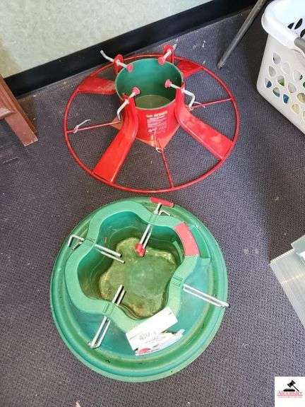 (2) CHRISTMAS TREE STANDS- ONE METAL, ONE PLASTIC-REAR ENTRANCE image