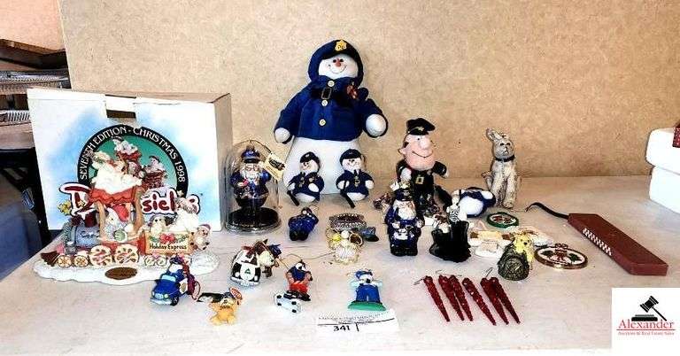 DREAMSICKLES 7TH EDITION CHRISTMAS 1998 HOLIDAY EXPRESS - GLASS ORNAMENTS - POLICEMEN DOGS, ICESICKLES - LAW ENFORCEMENT ORNAMENTS image
