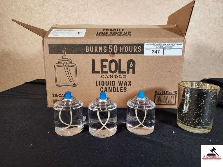 (8)GOLD GLITTER GLASS CANDLEHOLDERS- (15) LIQUID WAX CANDLES- BURNS UP TO 50 HOURS- UPSTAIRS DINING image