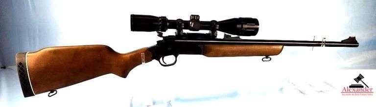 A.S.A . ROSSI MD R243 MB RIFLE - 243 WINCHESTER - SINGLE SHOT - BREAK ACTION - FM3-9X40 50 YRD. SCOPE - PISTOL GRIP STOCK SMALL SCRATCH OR TWO - APPEARS IN MINT CONDITION EXCEPT FOR SCRATCH ON STOCK - RAISED RED SIGHT - 
S/N CA058632 image