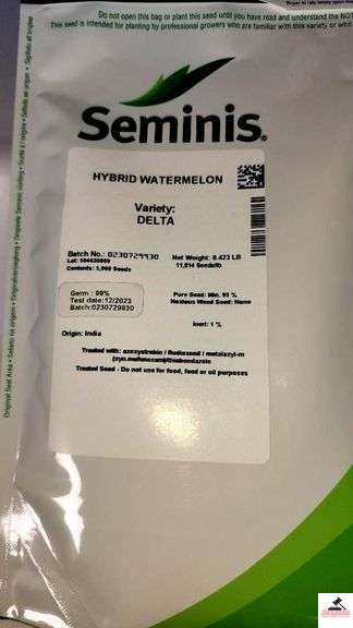 SEMINIS DELTA HYBRID WATERMELON SEEDS - BATCH # 0230729930 - 5,000 SEEDS - GERM 99% - GERM DATE 12/2023 - ORIGIN INDIA  - AVG. COST $37.76 PER THOUSAND - ASSET VALUE $188.80