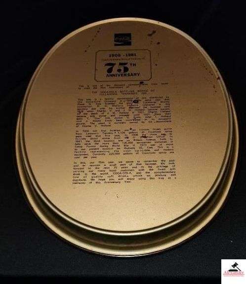 DRINK COCA COLA TRAY RELIEVES FATIGUE 5 CENTS  - 75TH ANNIVERSARY - 1906 TO 1981 - (UTILITY ROOM)