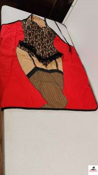 COLLECTION OF APRONS - DIRTY SANTA  APRON - (MAPLE HUTCH GREAT ROOM)