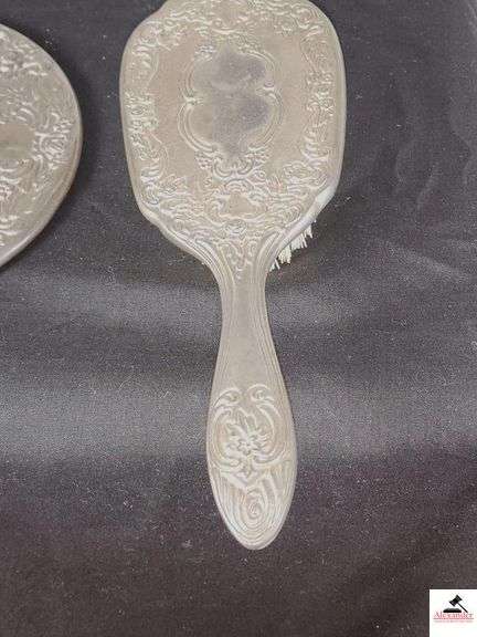 SILVER HAND MIRROR AND BRUSH