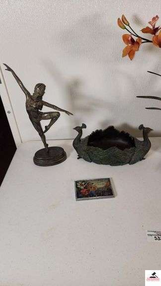 PEACOCK TRAY - DANCING GIRL STATUE - FLOWER POT - BATHROOM TRASH CAN - SOAP HOLDERS - (MASTER BATHROOM)
