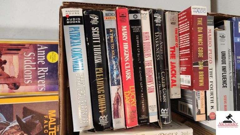 27 +/-  AUDIO BOOKS - THE MALTESE FALCONS - ANNE RIVERS SIDDONS OUTER BANKS - THE DAY OF THE JACKAL - THE DA VINCI CODE BY DAN BROWN - LUCKY DAY BY MARY HIGGINS CLARK - A TIME TO KILL BY JOHN GRISHAM - PLEADING GUILT BY SCOTT TUROW - THE FOURTH K BY MARIO PUZO - ETC. - (TRAILER)