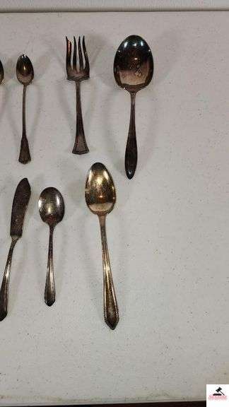 (24) TOTAL PCS. - (5) SUGAR SHELLS - (4) ICE TEA SPOONS - (6) SALAD FORKS - (2) ICE TEA SPOONS -  PICKLE FORK - BUTTER KNIFE - TEA SPOON - SERVING FORK - ETC. - (MAPLE HUTCH GREAT ROOM)