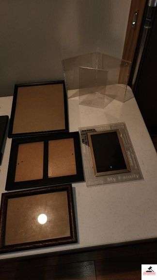 (14) FRAMES - DECORATIVE FRAMES - GOLD, BLACK, BROWN FRAMES - TWO FOLDING PORTRAIT FRAMES - (MASTER BATHROOM CLOSET)