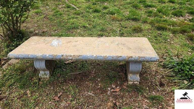 CONCRETE YARD BENCH - SOME CRACKS AND CHIPS - (BACK YARD)