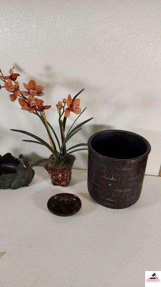 PEACOCK TRAY - DANCING GIRL STATUE - FLOWER POT - BATHROOM TRASH CAN - SOAP HOLDERS - (MASTER BATHROOM)