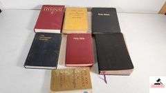 HOLY BIBLES AND HYMNALS - UNITED METHODIST HYMNALS - THE NEW TESTAMENT IN MODERN ENGLISH TRANSLATED BY J.B PHILLIPS SOME PAGES OFF OF THE SEAM - THIS SIDE OF INNOCENCE BY TAYLOR CALDWELL COPYRIGHT 1946 - ONE BIBLE COVER UNATTACHED - HOLY BIBLE KING JAMES VERSIONS - (TRAILER)