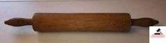 VINTAGE WOOD ROLLING PIN - TURNED HANDLES - GOOD CONDITION - USE WEAR - (REFRIGERATOR)