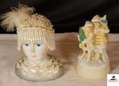 ENESCO WINTER WONDERLAND MUSIC BOX - MIDWEST BOY AND GIRL - 1920'S GATSBY MUSIC DOLL STYLE - BOTH PLAY MUSIC - (NW BEDROOM)