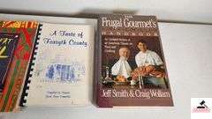 COOK / RECIPE BOOKS - SKINNY PASTA OVER 100 DELICIOUS WAYS TO PREPARE AND EMBELLISH PASTA FROM ANGEL HAIR TO ZITI - LOW FAT SOUL MORE THAN  DELICIOUS RECIPES THAT STILL HAVE THE FLAVA WITHOUT ALL THE FATS BY JONELL NASH - THE TASTE OF FORSYTH COUNTY - THE FRUGAL GOURMET'S CULINARY HANDBOOK BY JEFF SMITH AND CRAIG WOLLAM - UPPER CRUST A SLICE OF THE SOUTH - .. LET'S COOK ST. PAUL CHRISTIAN ACADEMY - THE AMAZING INGERDIENT MAYONNAISE - SWEET CELEBRATIONS - MASSEE'S WINE - FOOD INDEX BY WILLIAM E. MASSEE - (TRAILER)