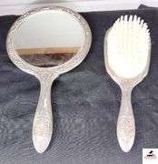 SILVER HAND MIRROR AND BRUSH
