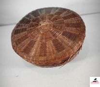 WOOD SERVING TRAY - ONE RIM NEEDS GLUING BACK ON - SERVING BASKETS, SOME SHOW WEAR - SERVING TRAY HAS PIECE OF TAPE ON IT - GLASS LIDS - SERVING RACK - ROUND WOVEN BASKET WITH LID - SHOWS WEAR - (UTILITY ROOM)