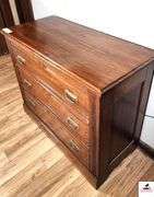 ANTIQUE DRESSER BASE - 39 1/2" WIDE X 18" DEEP X 33 1/2" TALL - THREE DRAWERS - BRASS PULLS  (MASTER BATH)