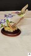 FINE PORCELAIN AND BRONZE STUDIO DESIGN H-8903 VIOLET-CROWNED HUMMINGBIRD WITH GENTAIN, CIRCA 1989 - (GREAT ROOM)