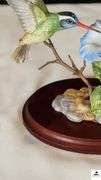 FINE PORCELAIN AND BRONZE STUDIO DESIGN H-8913 VIOLET-CROWNED HUMMINGBIRD WITH GENTAIN, CIRCA 1989 - (GREAT ROOM)