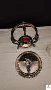 SILVERPLATE ORNATE STAND - 3 LEGS AND FEET - LID - GLASS PYREX INSERT - FONDUE TYPE STAND - (KITCHEN CABINET)