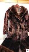VINTAGE ROBERTS BROTHERS LUTON FUR COAT - HEAVY - DARK BROWN - LONG - LEFT POCKET UNSTITCHED AT TOP - (MASTER BATHROOM CLOSET)