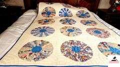 DRESDEN PLATE QUILT ON WHITE BACKGROUND CLEAN - 52" WIDE X 85" LONG - (NORTHWEST BEDROOM)