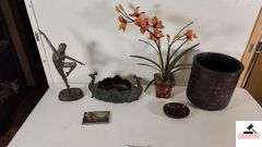 PEACOCK TRAY - DANCING GIRL STATUE - FLOWER POT - BATHROOM TRASH CAN - SOAP HOLDERS - (MASTER BATHROOM)