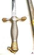 WOLF BROWN W.B. SWORD - STAINLESS - GERMANY & METAL SHEATH  - SHOWS RUST & WORN - SWORD IN GOOD CONDITION FOR AGE - HANDLE HAS EAGLE HEAD