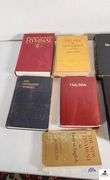 HOLY BIBLES AND HYMNALS - UNITED METHODIST HYMNALS - THE NEW TESTAMENT IN MODERN ENGLISH TRANSLATED BY J.B PHILLIPS SOME PAGES OFF OF THE SEAM - THIS SIDE OF INNOCENCE BY TAYLOR CALDWELL COPYRIGHT 1946 - ONE BIBLE COVER UNATTACHED - HOLY BIBLE KING JAMES VERSIONS - (TRAILER)