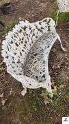 (2) WHITE WROUGHT IRON BENCHES - 36" WIDE - TWO LEGS BROKEN ON ONE - NEEDS REPAIR - (BEHIND SHED)