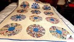 DRESDEN PLATE QUILT ON WHITE BACKGROUND CLEAN - 52" WIDE X 85" LONG - (NORTHWEST BEDROOM)