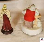 MUSICAL PORCELAIN SANTA READING HIS LIST - WISH YOU A MERRY CHRISTMAS - PLAYS MUSIC AND ROTATES - ANGEL WITH A HARP - (NW BEDROOM)