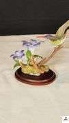 FINE PORCELAIN AND BRONZE STUDIO DESIGN H-8903 VIOLET-CROWNED HUMMINGBIRD WITH GENTAIN, CIRCA 1989 - (GREAT ROOM)