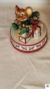 ENESCO MUSICAL BOX - HAVE YOURSELF A MERRY CHRISTMAS - DOES NOT PLAY - FIRE PLACE SCENE WITH CAT AND TEDDY BEAR MUSIC BOX - PLAYS MUSIC AND ROTATES - WOOD MUSIC BOX WITH SNOWMAN - PLAYS MUSIC AND CHRISTMAS TREE ROTATES - (NW BEDROOM)