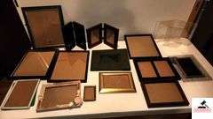 (14) FRAMES - DECORATIVE FRAMES - GOLD, BLACK, BROWN FRAMES - TWO FOLDING PORTRAIT FRAMES - (MASTER BATHROOM CLOSET)