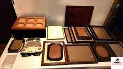 (15) FRAMES - STORAGE CHEST WITH PORTRAIT FRAMES ON TOP -  GOLF CAR FRAME - STITCHED FRAME -  MISCELLANEOUS SIZES - (MASTER BATHROOM CLOSET)