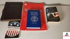 TENNESSEE BLUE BOOK 2021 -2022 - T.R.E. HARDY SEC. OF STATE - "GOD AND POLITICS" BY ROY HERRON PAPERBACK - "THE PRESIDENT IS MISSING" BILL CLINTON AND JAMES PATTERSON  - LEAVES OF GOLD - ROAD ATLAS (DEN)