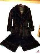 VINTAGE ROBERTS BROTHERS LUTON FUR COAT - HEAVY - DARK BROWN - LONG - LEFT POCKET UNSTITCHED AT TOP - (MASTER BATHROOM CLOSET)