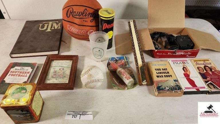 RAWLING BASKETBALL, SOFT BALL - PILATES CD - JENNY CRAIG CD - THE DAY LINCOLN WAS SHOT PAPERBACK - AIR HORN - TENNIS BALLS - UTM BOOK -   TOTE PAD