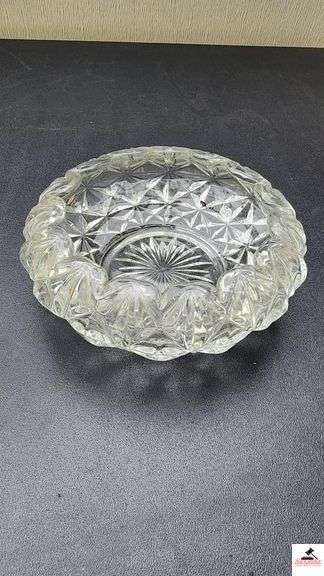 MOON AND STAR FOOTED BOWL - OPEN COMPOTE - CLEAR BUBBLE CAKE PLATE - IMPERIAL MOUNT VERNON STYLE BOWL - (GARAGE)