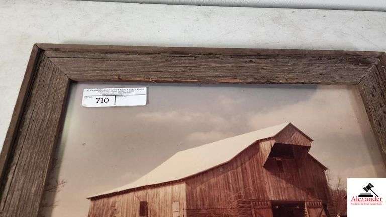 "BARNYARD PRINT - J.B. LEFTWILCH - CIRCA 1978- VNTAGE BARNWOOD FRAME-GREENHEAD PRINT- FRAMED- NO GLASS - FRAME SHOWS WEAR - MATTING IS FADED