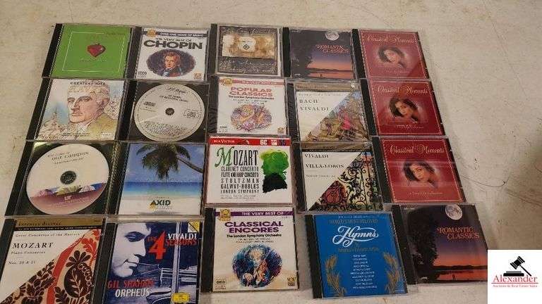 (20+/-)CD'S MOZART - CLASSICAL ENCORES - HYMNS - CLASSICAL MOMENT - POPLAR CLASSICS - CHOPIN  ET.C - (GARAGE)