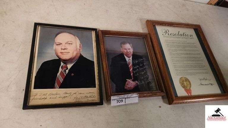 (3) FRAMES - NED RAY MCWHERTER PICTURE AND SIGNATURE - ANOTHER SIGNED PICTURE - RESOLUTION DOCUMENT FRAMED - (TRAILER)
