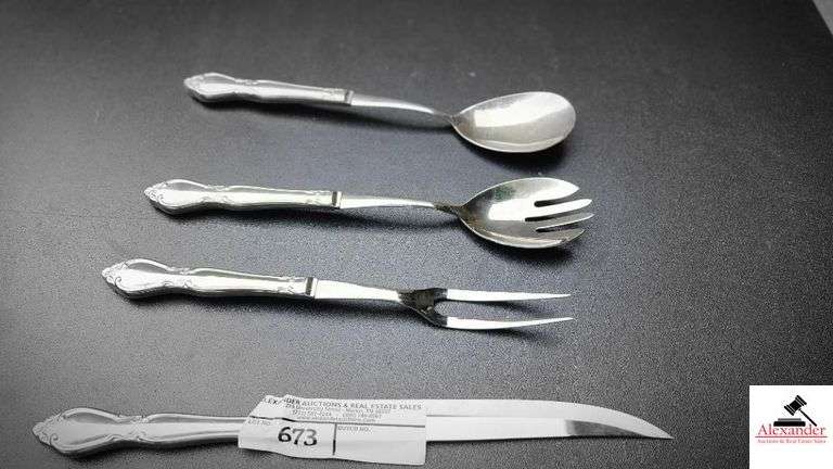 (4) PCS OF SILVERWARE - KNIFE, SALAD FORK, TWO END FORK, SPOON - (GARAGE)