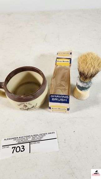 HEATHER N FERN SEAFORTH SHAVING MUG - EVER READY SHAVING BRUSH WITH BOX NEW BUT NEEDS CLEANING - (GARAGE)