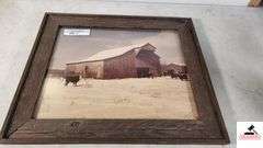 "BARNYARD PRINT - J.B. LEFTWILCH - CIRCA 1978- VNTAGE BARNWOOD FRAME-GREENHEAD PRINT- FRAMED- NO GLASS - FRAME SHOWS WEAR - MATTING IS FADED