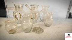 CLEAR VASES AND FLOWER FROG - (GARAGE)