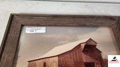 "BARNYARD PRINT - J.B. LEFTWILCH - CIRCA 1978- VNTAGE BARNWOOD FRAME-GREENHEAD PRINT- FRAMED- NO GLASS - FRAME SHOWS WEAR - MATTING IS FADED