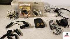 ESCORT RADAR DETECTOR (CONDITION UNKNOWN) = EXTRA CORDS - hOPKINS TOW SOLUTION - 5 PRONG ENDS - BOX OF SCREWS   - ACCESSORIES(GARAGE